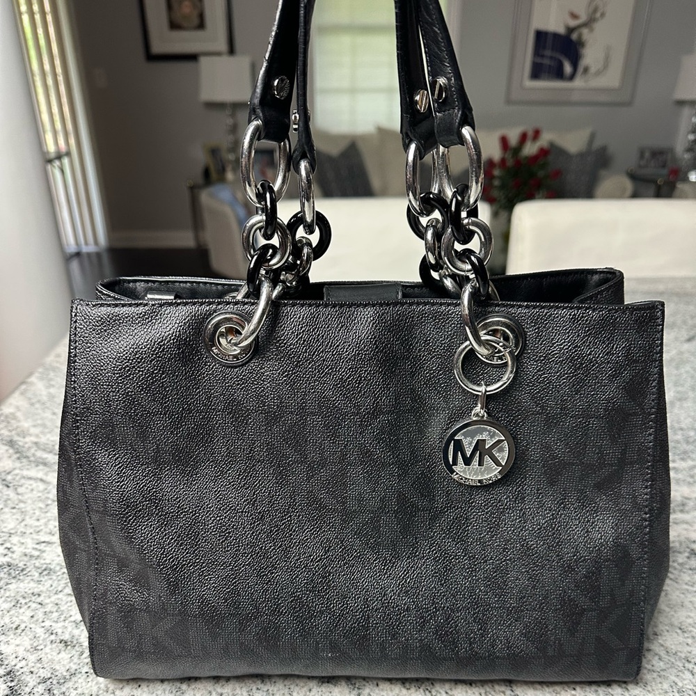 Michael Kors Black Shoulder Bag with Silver Accents
